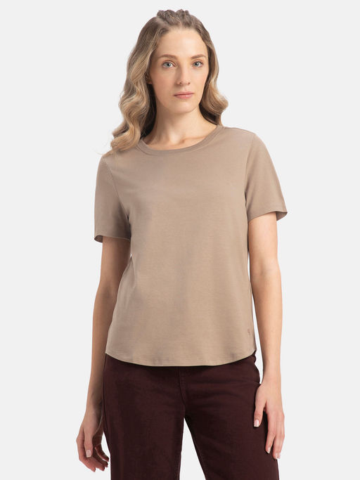 Jockey AW88 Women Super Combed Cotton Rich Solid Half Sleeve T-Shirt - Desert Taupe