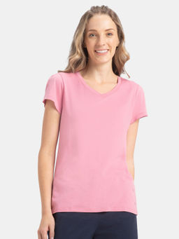 Jockey - RX12 Women Micro Modal Cotton Relaxed Fit Solid T-Shirt - Cashmere Pink