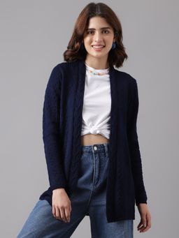 Latin Quarters - Navy Blue Full Sleeve Self Design Cardigans