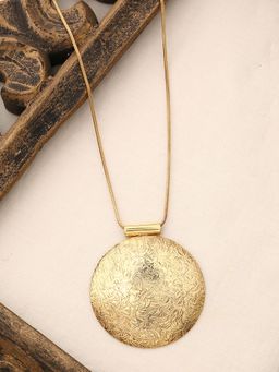Zurooh - 18K Gold Plated Shield Necklace with Floral Texture