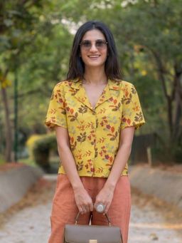 Gahan - Womens Yellow Printed Rayon Blend Shirt