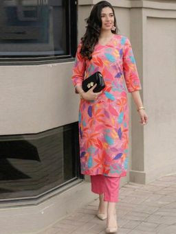 Gahan - Womens Pink Rayon Blend Printed Straight Kurta with Pant