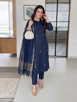 Gahan - Womens Blue Rayon Blend Printed Straight Kurta and Pant with Dupatta