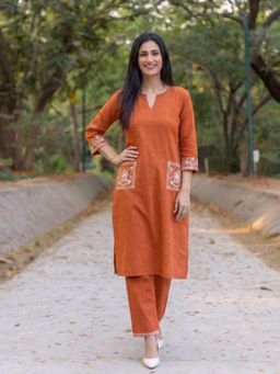 Gahan - Womens Orange Rayon Blend Printed Straight Kurta with Pant