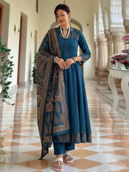 Gahan - Womens Kerosine Rayon Blend Printed Anarkali Kurta and Pant with Dupatta