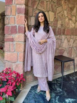 Gahan - Womens Purple Rayon Blend Printed Straight Kurta and Pant with Dupatta