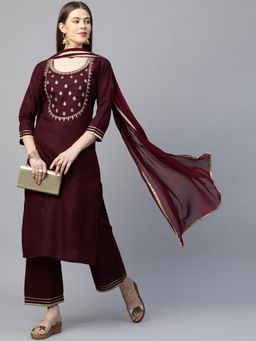 Gahan - Womens Viscose Rayon Straight Solid Kurta with Pant &Dupatta