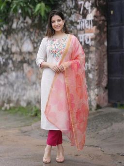 Gahan - Womens White Rayon Blend Printed Straight Kurta With Pant & Dupatta