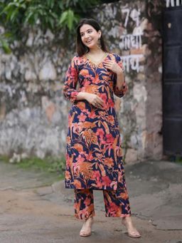 Gahan - Womens Blue Rayon Blend Printed Straight Kurta with Pant
