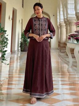 Gahan - Womens Brown Rayon Blend Printed Co-Ord Set