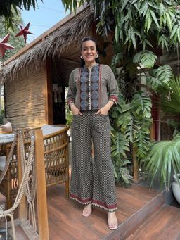 Gahan - Womens Olive Rayon Blend Printed Co-Ord Set