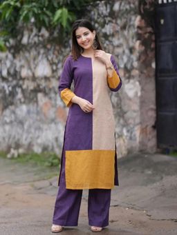 Gahan - Womens Purple Rayon Blend Solid Straight Kurta With Palazzo