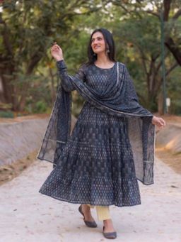 Gahan - Womens Kerosin Rayon Blend Printed Anarkali Kurta and Pant With Dupatta