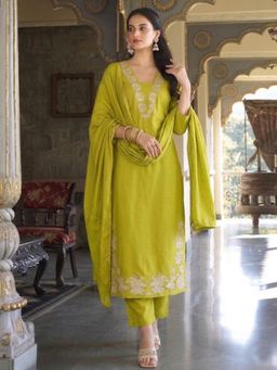 Gahan - Womens Green Rayon Blend Printed Straight Kurta and Pant With Dupatta