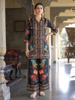 Gahan - Womens Black Rayon Blend Printed Straight Co-Ord Set