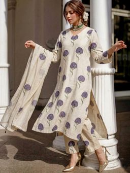 Gahan - Womens Cream Rayon Blend Printed A-Line Kurta With Pant