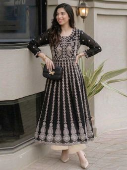 Gahan - Womens Black Rayon Blend Printed A-Line Anarkali Kurta