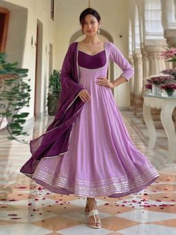 Gahan - Womens Lavender Rayon Blend Solid Anarkali Kurta and Pant With Dupatta