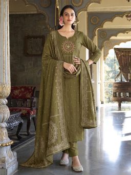 Gahan - Womens Green Rayon Blend Printed Straight Kurta and Pant With Dupatta