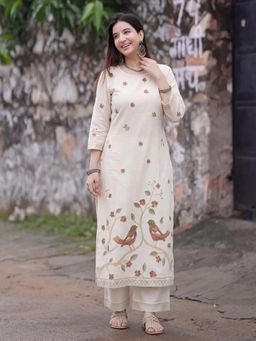 Gahan - Womens Cream Rayon Blend Printed Straight Kurta With Palazzo