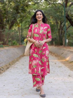 Gahan - Womens Pink Rayon Blend Printed Straight Kurta With Pant