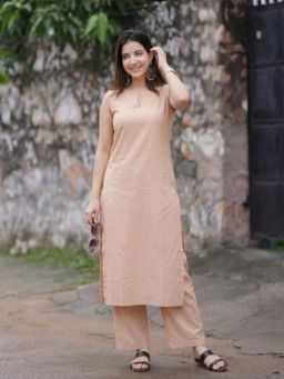 Gahan - Womens Plus Size Beige Rayon Blend Solid Straight Kurta With Palazzo