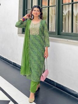 Gahan - Womens Green Rayon Blend Printed Straight Kurta and Pant With Dupatta
