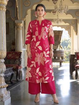 Gahan - Womens Pink Rayon Blend Printed Straight Kurta With Palazzo