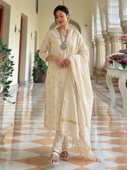 Gahan - Womens Cream Rayon Blend Printed Straight Kurta and Pant With Dupatta