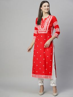 Gahan - Womens Viscose Rayon Straight Embroidery Printed Kurta