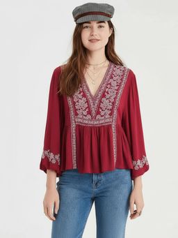 Gahan - Womens Red Rayon Blend Printed A-Line Type Top