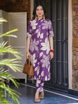 Gahan - Womens Purple Rayon Blend Printed Straight Kurta With Pant