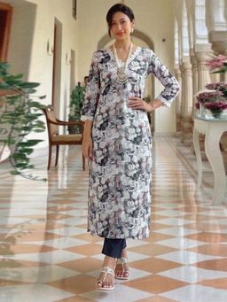 Gahan - Womens Grey Rayon Blend Printed Straight Kurta With Pant