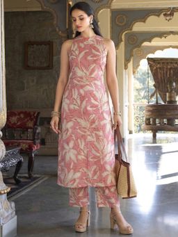 Gahan - Womens Pink Rayon Blend Printed Straight Kurta With Pant
