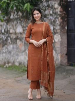 Gahan - Womens Rust Rayon Blend Printed Straight Kurta and Pant with Dupatta