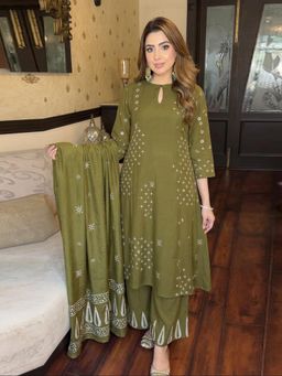 Gahan - Womens Green Rayon Blend Printed A-Line Kurta with Palazzo