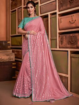 Odette - Pink Tussar Silk Designer Saree with Unstitched Blouse