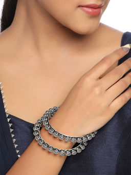 Yellow Chimes - Oxidised Silver Kolhapuri Bangles for Women