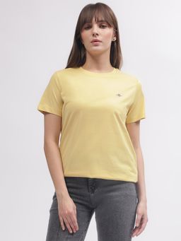 GANT - Women Yellow Solid Round Neck Short Sleeves T-Shirt