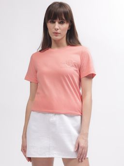 GANT - Women Pink Solid Round Neck Short Sleeves T-Shirt