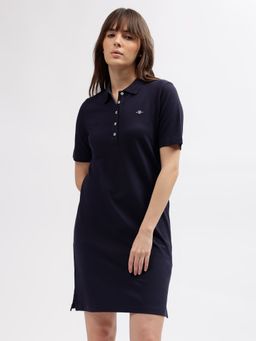 GANT - Women Navy Blue Solid Collar Short Sleeves Dress
