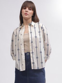 GANT - Women White Printed Spread Collar Full Sleeves Shirt