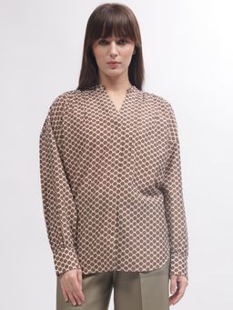 GANT - Women Brown Printed Band Collar Full Sleeves Shirt