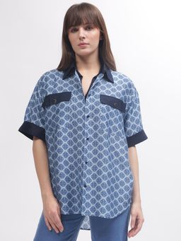 GANT - Women Blue Printed Short Sleeves Shirt