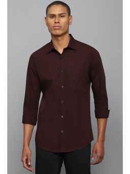 Allen Solly - Men Maroon Slim Fit Solid Full Sleeves Casual Shirt