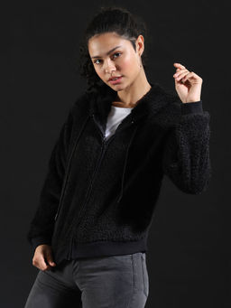 Campus Sutra - Black Women Solid Stylish Casual Sweatshirts