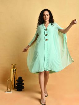 Attic Salt - Green Solid Dress With Placket Embellishment