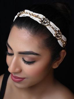 AG'S - Beautiful Pearls White Gold Plated Kundan Sheesh Phool