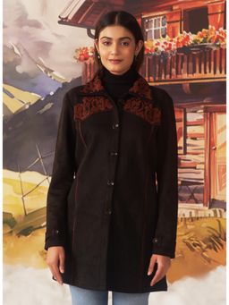 Lakshita - Brown Embroidered Suede Shacket for Women