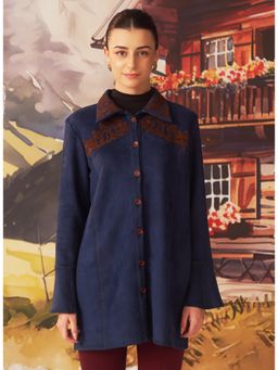 Lakshita - Navy Embroidered Suede Shacket for Women